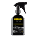 Musta Korrek Pro All Interior Cleaner pullo trigger-spraylla, auton sisäpintojen puhdistukseen suunniteltu ammattilaistuote nahka- ja kuntouttamispinnoille.