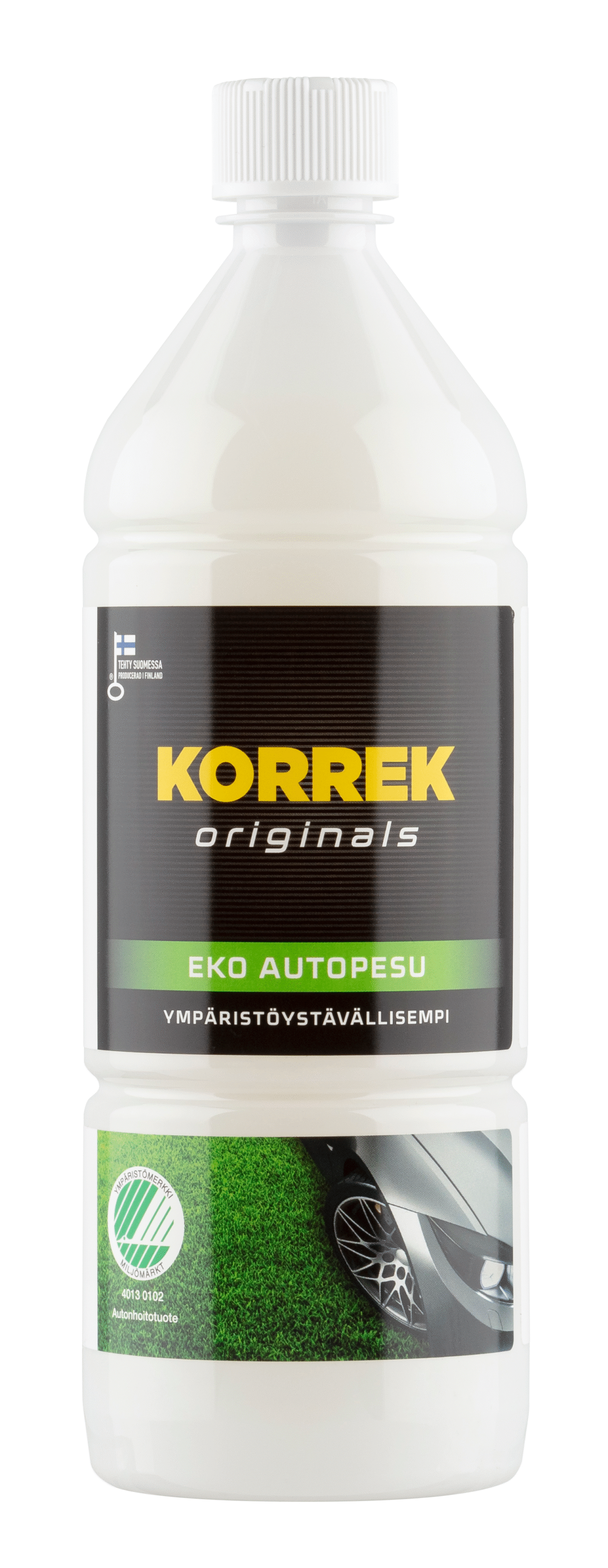 Korrek Originals Eko Autopesu valkoinen pullo ympäristöystävällisellä pesuaineella autojen hellävaraiseen puhdistukseen.