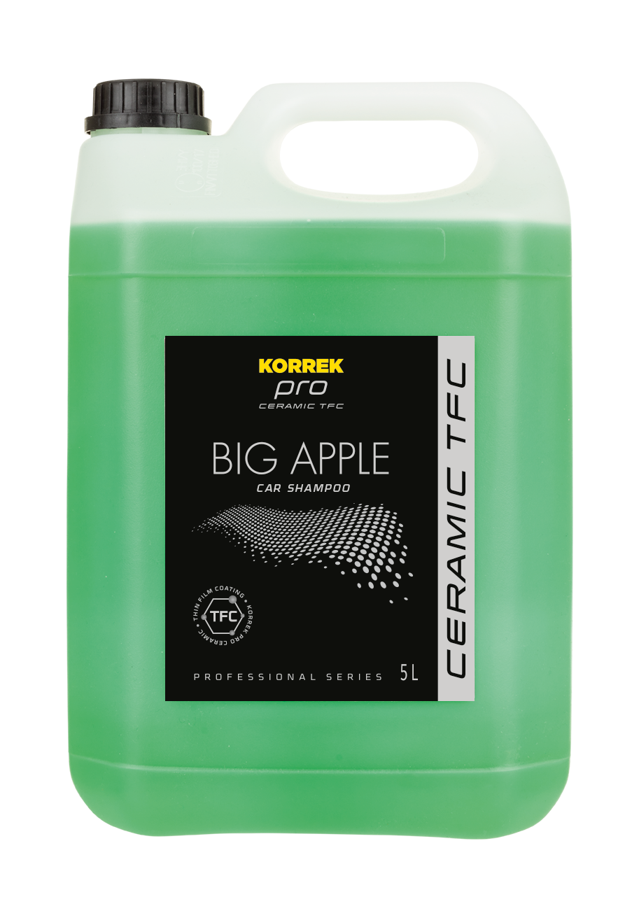 Korrek.fi Big Apple Car Shampoo 5L-kanisteri ammattilaisille suunniteltua vihreää ceramic-pinnoiteille soveltuvaa pesuainetta, jossa TFC-teknologia.
