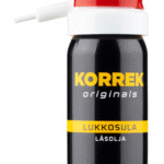 Korrek Originals Lukkosula Låsolja musta pullo punaisella kannella, autojen lukkojen voiteluun ja roudan poistoon.